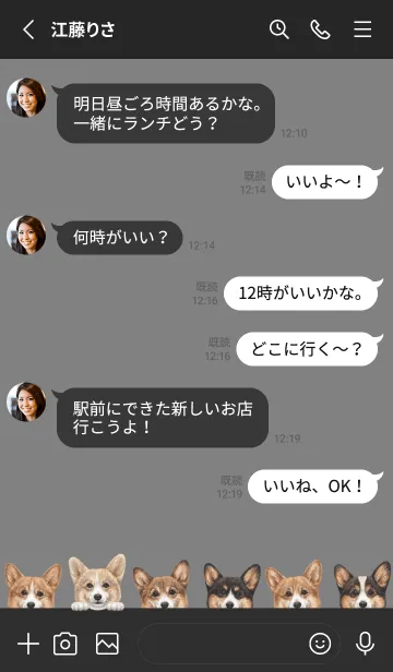 [LINE着せ替え] DOGS - コーギー01 - ブラック/グレーの画像3