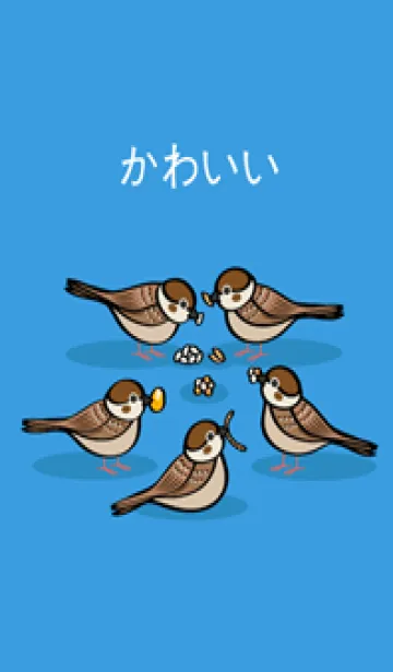 [LINE着せ替え] 食べるかわいいスズメ(晴れた空の青)の画像1