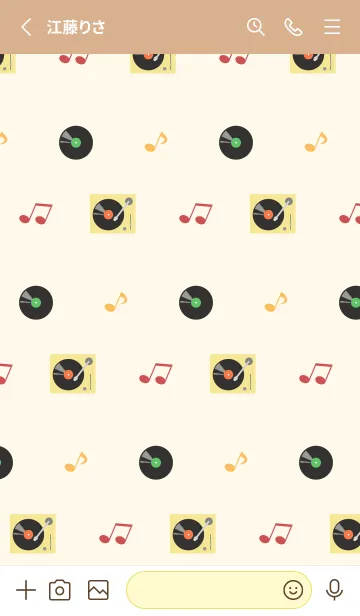 [LINE着せ替え] かわいいレコード 薄茶と黄色の画像2