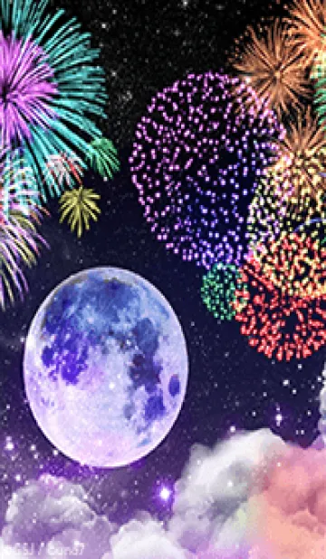 [LINE着せ替え] 満月と幻想的な花火の画像1