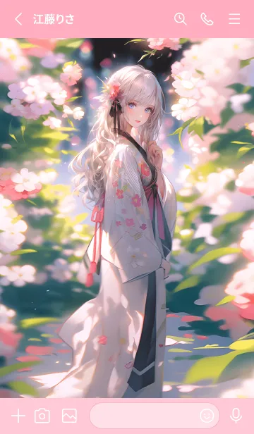 [LINE着せ替え] 花の真ん中に立つ美しいアニメの女の子の画像2
