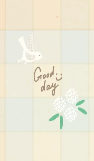 [LINE着せ替え] チェック柄 鳥と花13の画像1