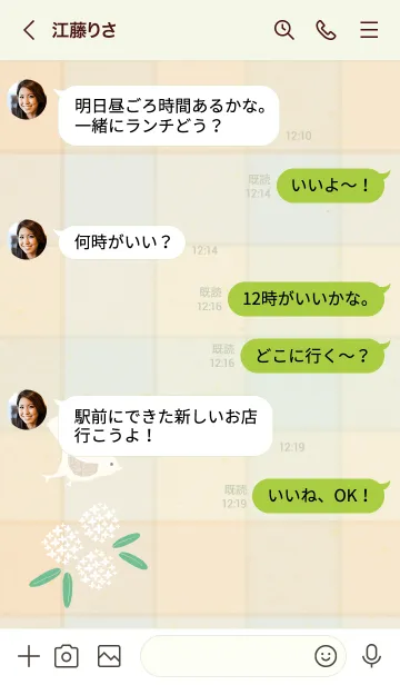 [LINE着せ替え] チェック柄 鳥と花13の画像3