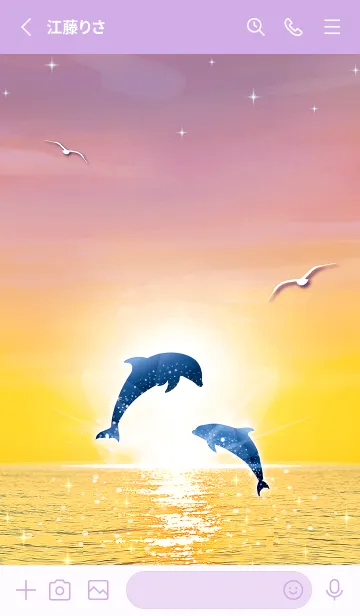 [LINE着せ替え] 運気好転✨サンセットビーチとイルカの画像2