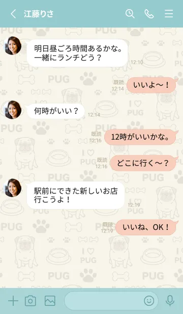 [LINE着せ替え] PUG / ミントグリーンの画像3