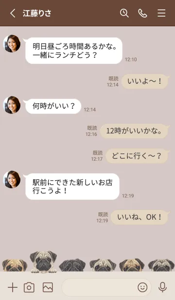 [LINE着せ替え] DOGS - パグ - ブラウングレーの画像3