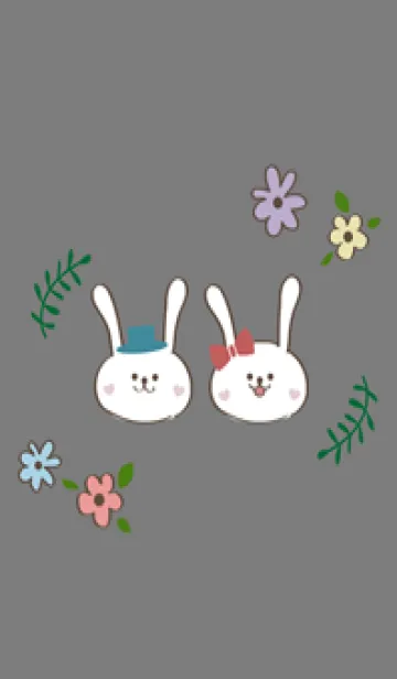 [LINE着せ替え] かわいいウサギのカップル(フォググレー)の画像1