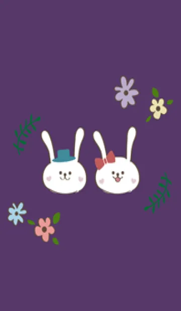 [LINE着せ替え] かわいいウサギのカップル(濃い紫色)の画像1