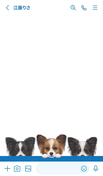 [LINE着せ替え] ワンワン！ - パピヨン - 白×青色の画像2