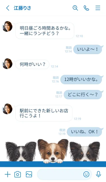 [LINE着せ替え] ワンワン！ - パピヨン - 白×青色の画像3