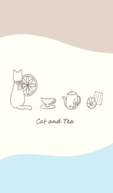 [LINE着せ替え] 猫と紅茶 -ブルー- ウェーブの画像1