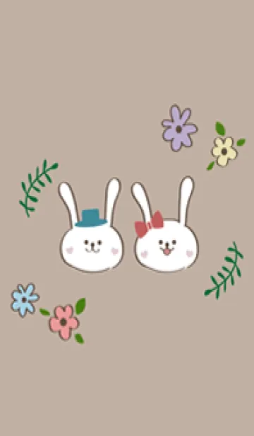 [LINE着せ替え] かわいいウサギのカップル（茶色）の画像1