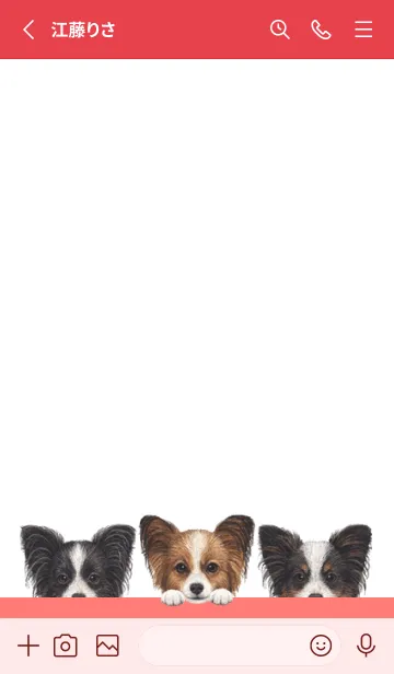 [LINE着せ替え] ワンワン！ - パピヨン - 白×赤色の画像2