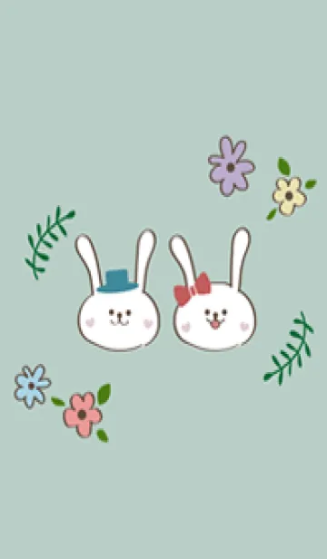 [LINE着せ替え] かわいいウサギのカップル(ライトミント)の画像1