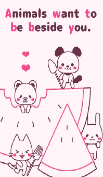 [LINE着せ替え] スイカ×犬・猫・兎・白熊 032 ピンクの画像1