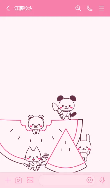 [LINE着せ替え] スイカ×犬・猫・兎・白熊 032 ピンクの画像2
