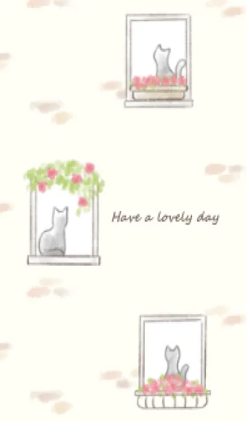 [LINE着せ替え] 窓辺の花と猫 -ピンク-の画像1