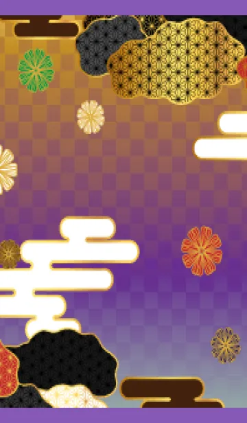 [LINE着せ替え] 和風の花と雲 紫色の画像1