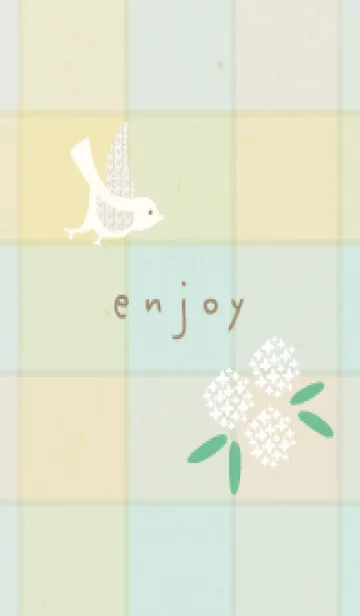 [LINE着せ替え] チェック柄 鳥と花17の画像1