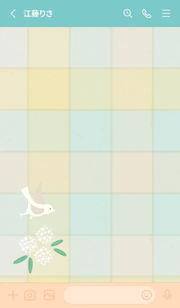 [LINE着せ替え] チェック柄 鳥と花17の画像2