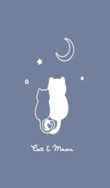 [LINE着せ替え] ネコと月 / グレーブルーの画像1