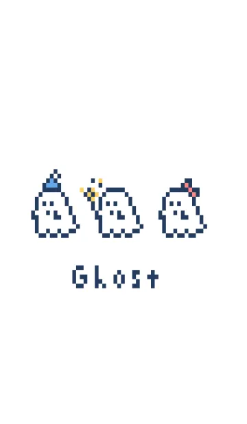 [LINE着せ替え] ドット絵おばけ。白とネイビーの画像1