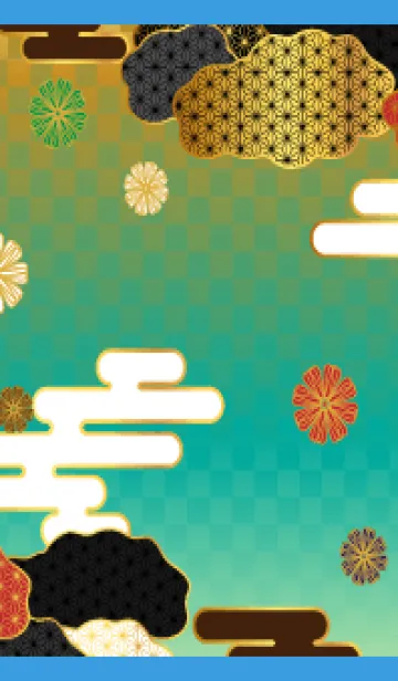 和風の花と雲 青色の着せ替えメイン画像
