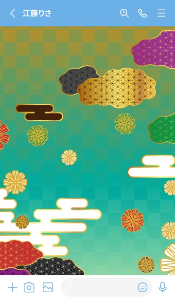 [LINE着せ替え] 和風の花と雲 青色の画像2