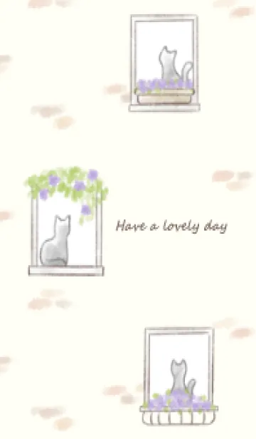 [LINE着せ替え] 窓辺の花と猫 -パープル-の画像1