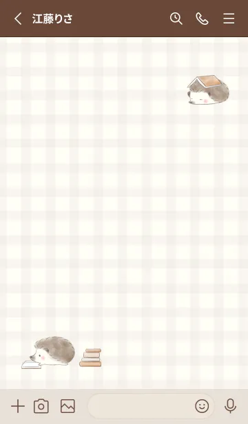 [LINE着せ替え] ハリネズミと本 -ブラウン- チェック 2の画像2