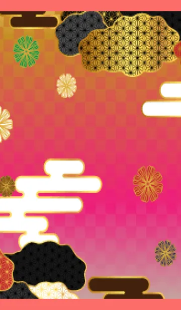 [LINE着せ替え] 和風の花と雲 赤色の画像1