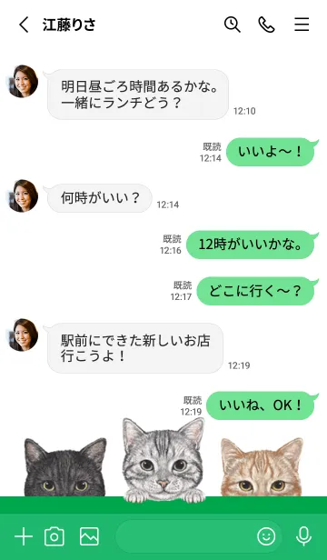 [LINE着せ替え] 猫 - アメショ - 白×緑色の画像3