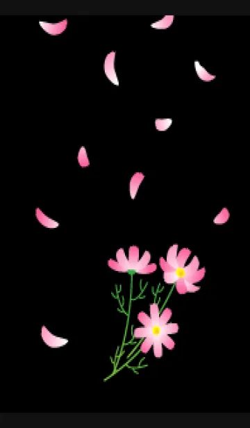 [LINE着せ替え] 舞い散る花びらとコスモス 黒色の画像1