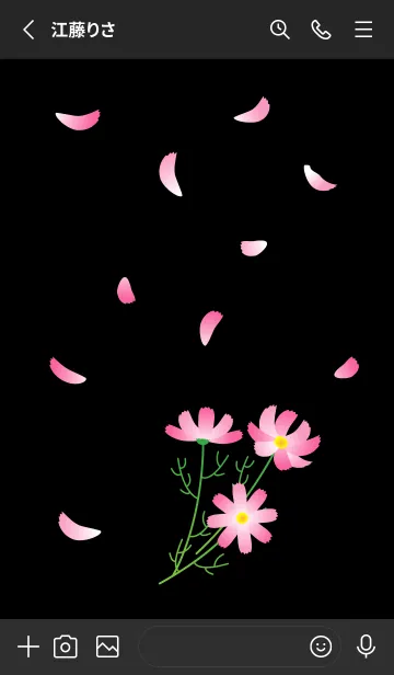 [LINE着せ替え] 舞い散る花びらとコスモス 黒色の画像2