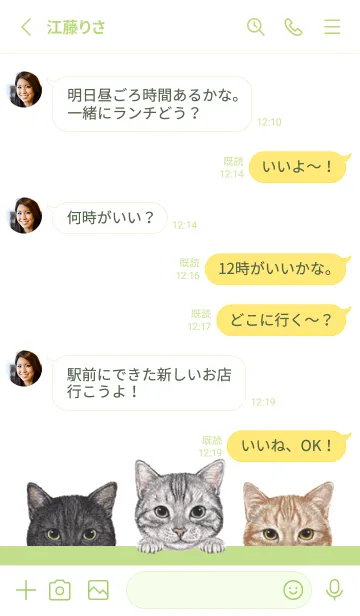 [LINE着せ替え] 猫 - アメショ - 白×黄緑色の画像3