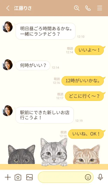 [LINE着せ替え] 猫 - アメショ - ベージュ×黄色の画像3