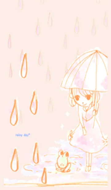 [LINE着せ替え] かえると傘 rainy day* パステル オレンジの画像1