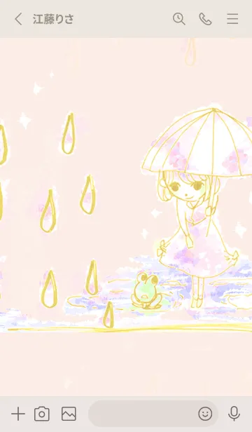 [LINE着せ替え] かえると傘 rainy day* パステル オレンジの画像2