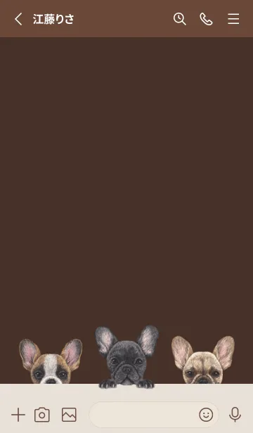 [LINE着せ替え] ワンワン！-フレンチブルドッグ - こげ茶色の画像2