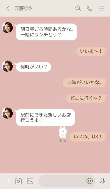 [LINE着せ替え] ピンクベージュ。白うさぎ。韓国語。の画像3