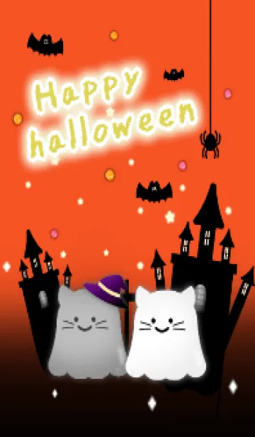 [LINE着せ替え] ハロウィン(オバケ×ねこ/秋)オレンジ色の画像1