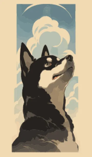 [LINE着せ替え] 雲を描く黒柴犬の画像1