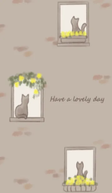 [LINE着せ替え] 窓辺の花と猫 -イエロー- 2の画像1