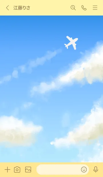 [LINE着せ替え] 飛行機雲と空 薄い黄色の画像2