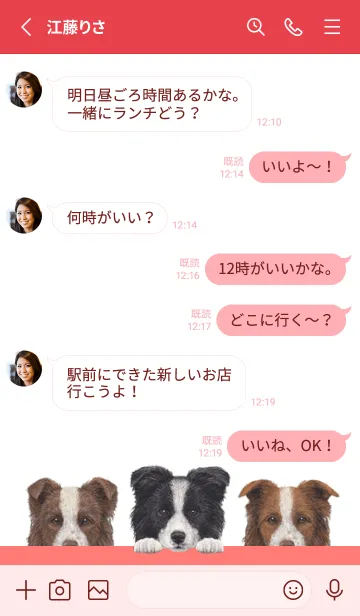 [LINE着せ替え] ワンワン！ - ボーダーコリー - 白×赤色の画像3