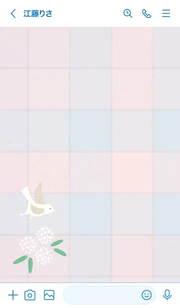 [LINE着せ替え] チェック柄 鳥と花23の画像2