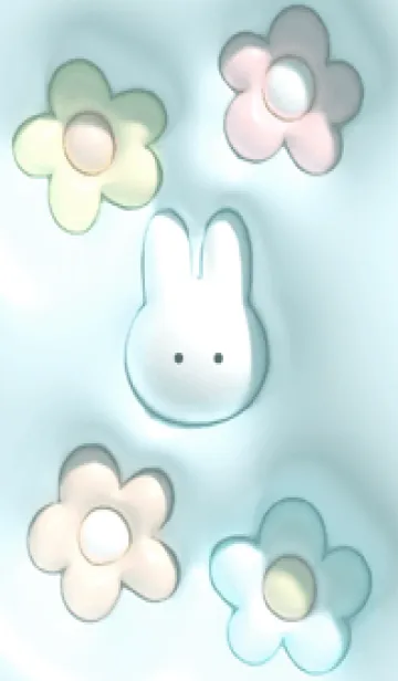 [LINE着せ替え] bluegreen♡ぷっくりうさぎと花02_1の画像1