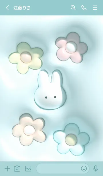 [LINE着せ替え] bluegreen♡ぷっくりうさぎと花02_1の画像2