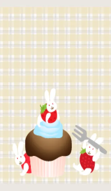 [LINE着せ替え] ケーキとうさぎ苺 ベージュと灰色の画像1