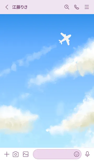[LINE着せ替え] 飛行機雲と空 薄い紫の画像2